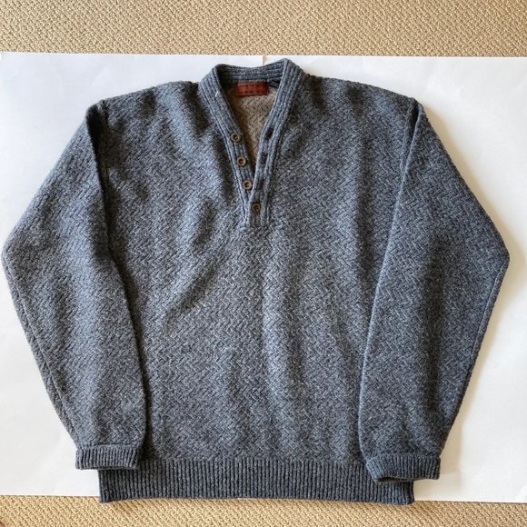VTG Henry Grethel Herringbone Knit Wool Blend Relax Fit Grey Pullover M 4-Button - Picture 13 of 16